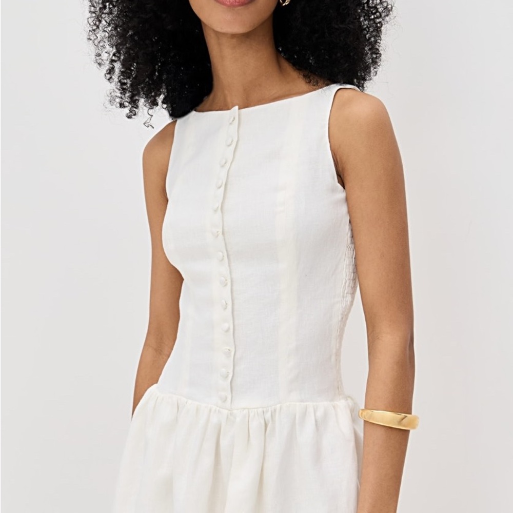 Faithfull the Brand White Pleated Sheath Dress
